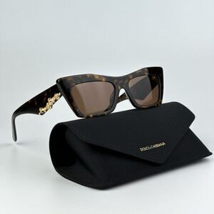 NEW D&G DG4435 502/73 Havana Dark Brown Cat Eye Women Sunglasses